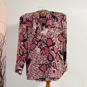 Tory Burch Pink and Black Patterned Blouse